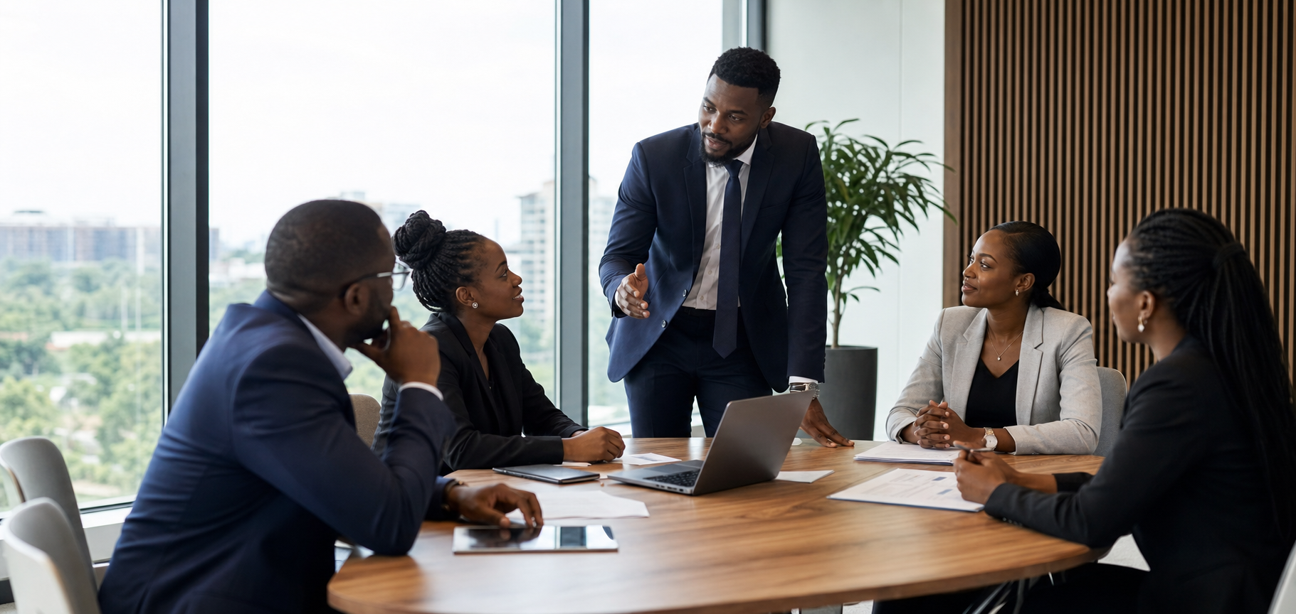 Black African consultants in a strategy meeting